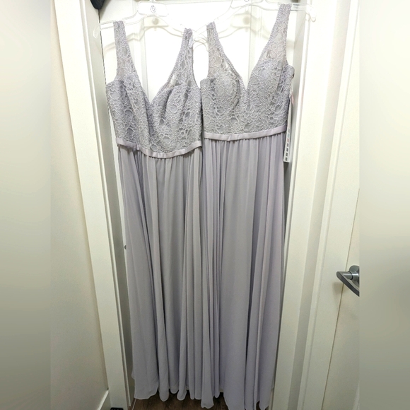 2 New size 8+20 MORI LEE Style 714 Silver Grey Lace Chiffon Evening Dresses - Picture 1 of 16